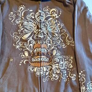 Y2K Marc Ecko Cut & Sew Embroidered Brown Full Zip Tribal Hoodie Medium NWT